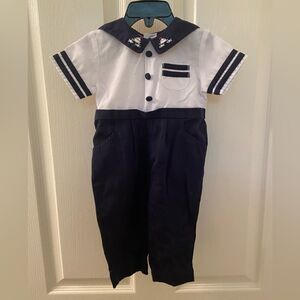 Friedknit Creations Sailor Nautical Romper Jumpsuit One Piece Boys Size 6 Months
